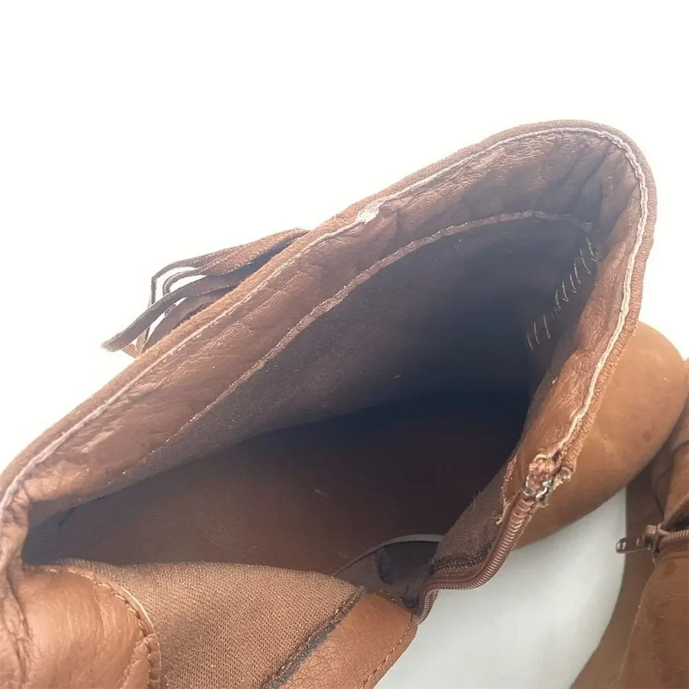 Women's Brown Suede‎ Fringe Wedge Booties Size 11